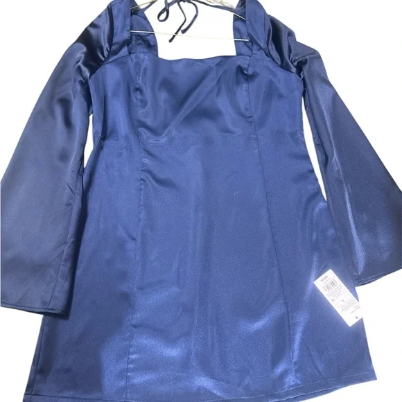 Elegant Navy Blue Silk Dress - Picture 5 of 6